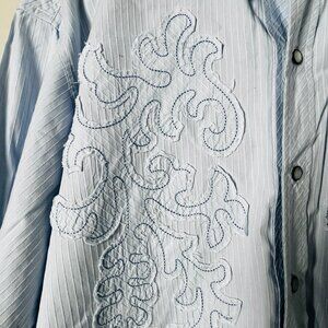 Panhandle Slim Men's Light Blue Embroidered Cotton Shirt Large